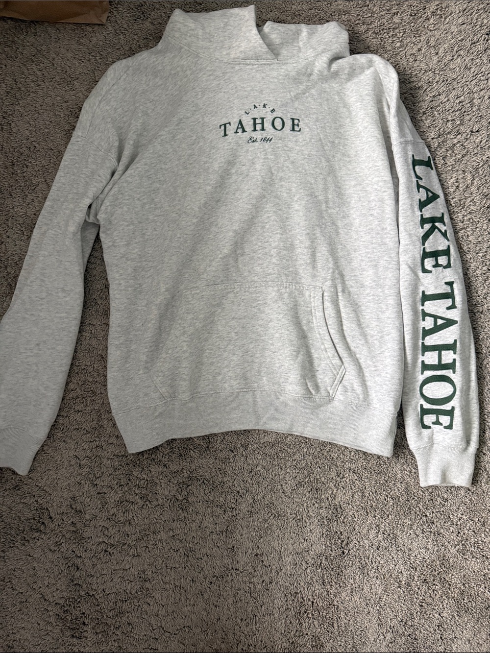 Hollister Light Gray Pullover Hoodie with Green 'Lake Tahoe' Print